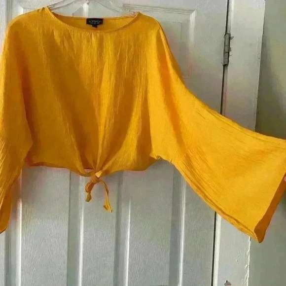 TOPSHOP - Crop Tie Blouse With Flared Sleeves B75 - Picture 2 of 5